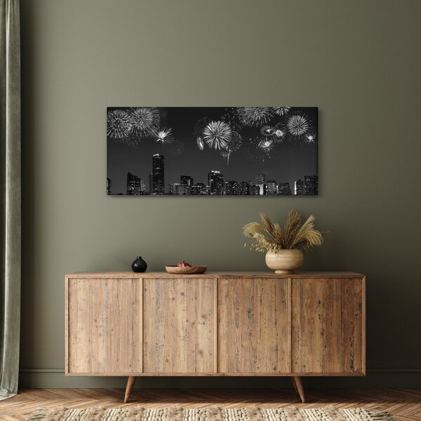Obraz - Ohňostroj v Miami, čiernobiela (120x50 cm)