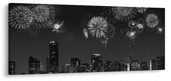 Obraz - Ohňostroj v Miami, čiernobiela (120x50 cm)