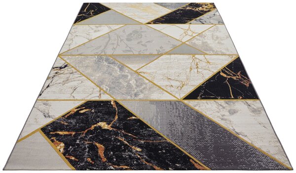 Hanse Home , Kusový koberec Flair 105610 Noble Black Grey Gold – na von aj na doma, 80x165, šedá, chodba / predsieň