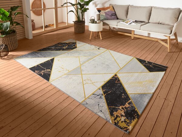 Hanse Home , Kusový koberec Flair 105610 Noble Black Grey Gold – na von aj na doma, 80x165, šedá, chodba / predsieň