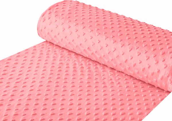 Detská látka Minky 3D srdiečka MKS-008 Svetlo koralová - šírka 150 cm