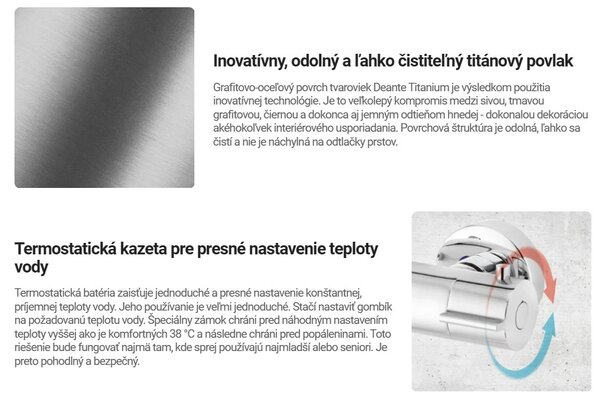 Deante Cascada, termostatická sprchová batéria, titánová, DEA-BCH_D4BT