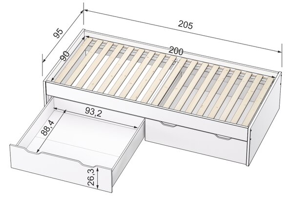 Elitte posteľ s dvoma zásuvkami Misty 90x200 cm buk