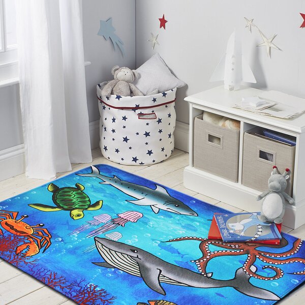 BO-MA, Protišmykový kusový koberec Sea world, 76,5x117, modrá, detská izba
