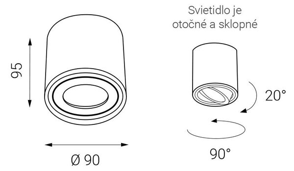 LED2 1160231 ROLL výklopné stropné povrchové bodové svietidlo 90mm 6W/650lm 3000K biela