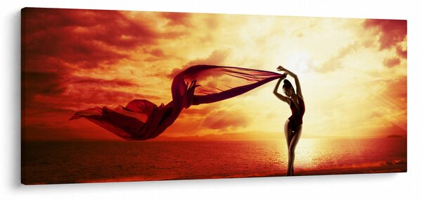 Obraz - Silueta ženy v západu slnka (120x50 cm)