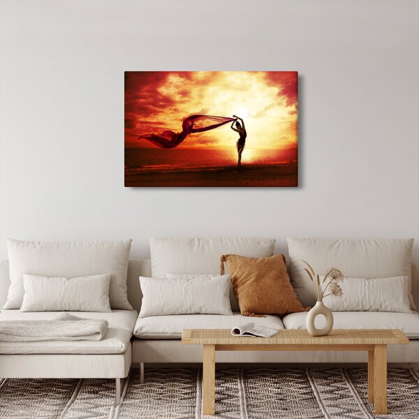 Obraz - Silueta ženy v západu slnka (90x60 cm)