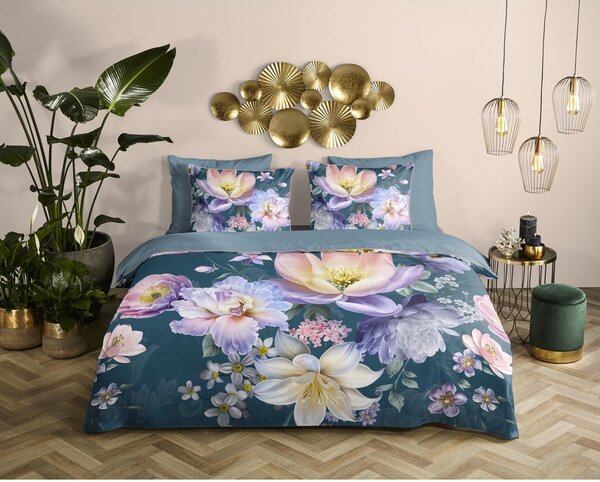 Modré obliečky na dvojlôžko/predĺžené z bavlneného saténu 200x220 cm Mirery – Descanso