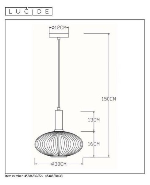 LUCIDE 45386/30/33 MALOTO závesné svietidlo Ø 30cm E27/40W zelená/zlatá