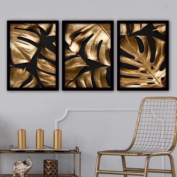 ASIR Sada nástenných obrazov ZLATÁ MONSTERA 35 cm WOOD