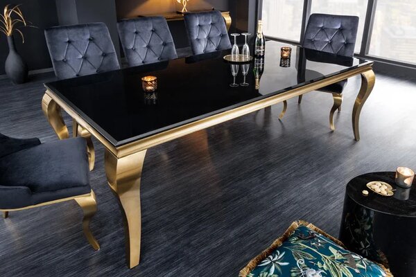 Nemecko - Elegantný dizajnový jedálenský stôl MODERN BAROQUE 200 cm čierny, zlatý, opálové sklo