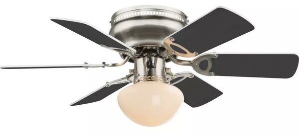 GLOBO 0307W UGO stropný ventilátor s osvetlením na päticu E27 760 mm s ťahovým vypínačom nikel