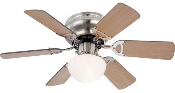 GLOBO 0307 UGO stropný ventilátor s osvetlením na päticu E27 760 mm s ťahovým vypínačom nikel
