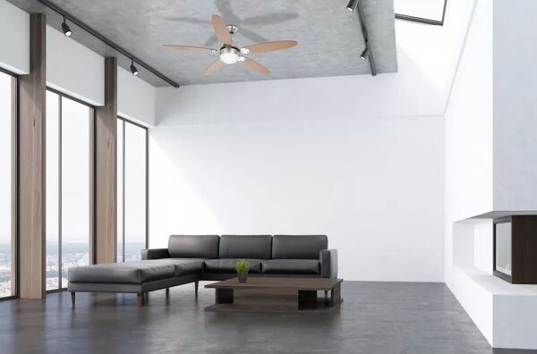 GLOBO 0308 AZURA stropný ventilátor s osvetlením na päticu E14 1320 mm s ťahovým vypínačom nikel