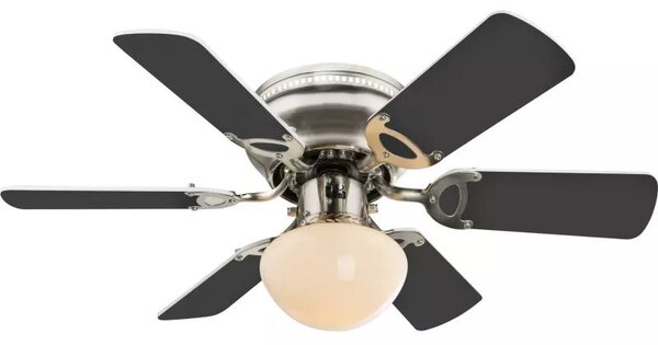 GLOBO 0307W UGO stropný ventilátor s osvetlením na päticu E27 760 mm s ťahovým vypínačom nikel