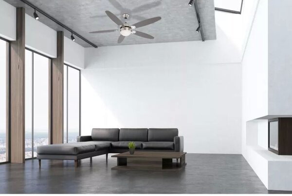 GLOBO 0308 AZURA stropný ventilátor s osvetlením na päticu E14 1320 mm s ťahovým vypínačom nikel