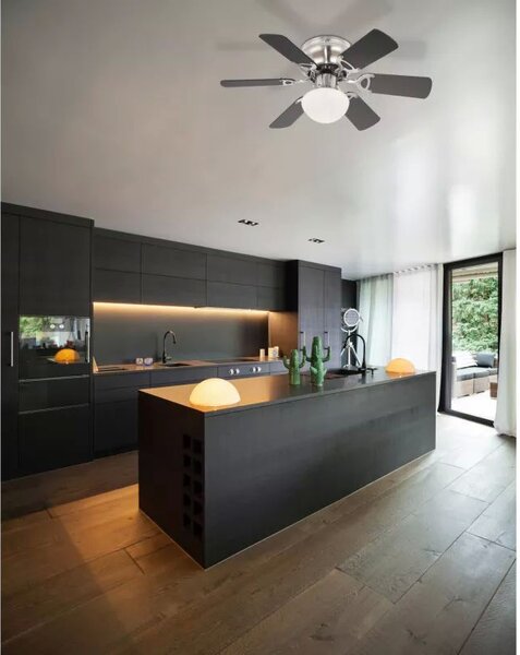 GLOBO 0307 UGO stropný ventilátor s osvetlením na päticu E27 760 mm s ťahovým vypínačom nikel