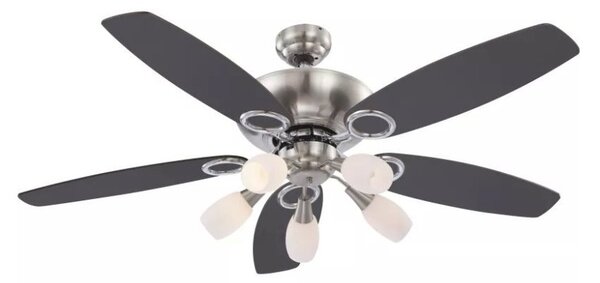 GLOBO 0337 JERRY stropný ventilátor s osvetlením na päticu 5xE14 1300 mm s ťahovým vypínačom nikel