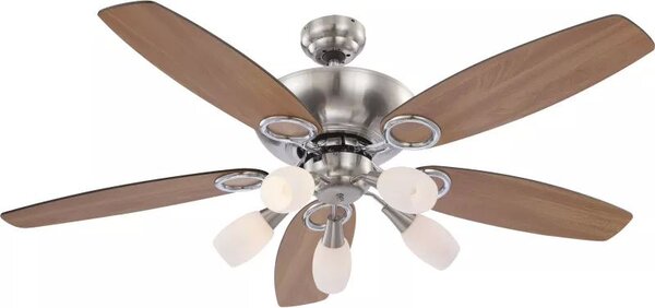 GLOBO 0337 JERRY stropný ventilátor s osvetlením na päticu 5xE14 1300 mm s ťahovým vypínačom nikel