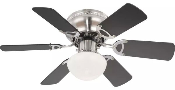 GLOBO 0307 UGO stropný ventilátor s osvetlením na päticu E27 760 mm s ťahovým vypínačom nikel