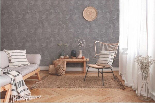 Vliesové tapety na stenu New Walls 37396-1, rozmer 10,05 m x 0,53 m, motív palmových listov a jemnou textilnou štruktúrou sivé, A.S. Création