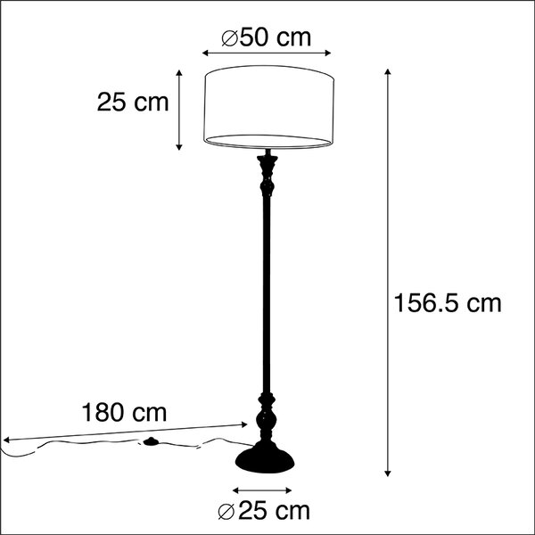 Stojaca lampa čierna s tienidlom z zamatu Peacock Gold 50 cm - Classico