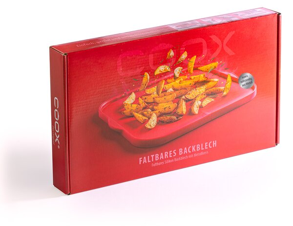 Skladací silikónový plech na pečenie coox s kovovou výstuhou 43x37 cm, červená