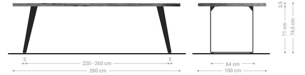 DELIFE Jedálenský stôl Edge 260x100 akácia prírodná kov skosený Live-Edge