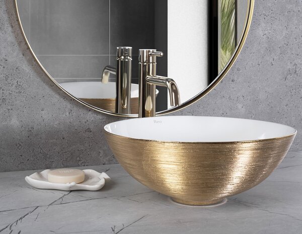 Rea, Umývadlo na dosku REA STELLA Gold Brush / White, REA-U9087
