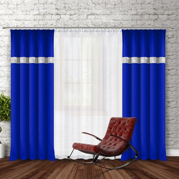 Záves na riasiacej páske so zirkónmi 140x250 cm azurovo modrý Farba Modrá Rozmery 140x250 cm