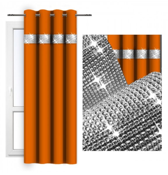 Záves na kruhoch so zirkónmi 140x250 cm oranžový Farba Oranžová Rozmery 140x250 cm