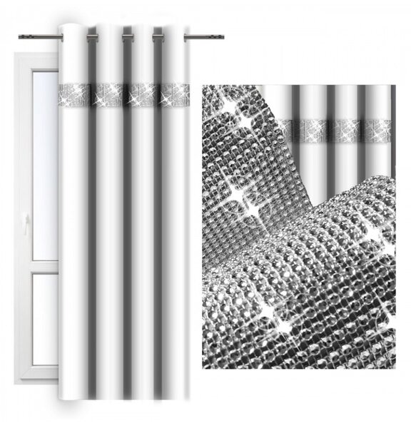 Záves na kruhoch so zirkónmi 140x250 cm biely Farba Biela Rozmery 140x250 cm