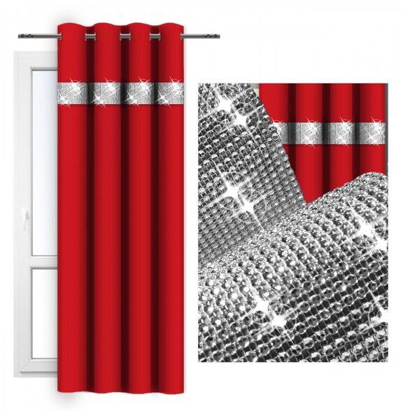 Záves na kruhoch so zirkónmi 140x250 cm červený Farba Červená Rozmery 140x250 cm