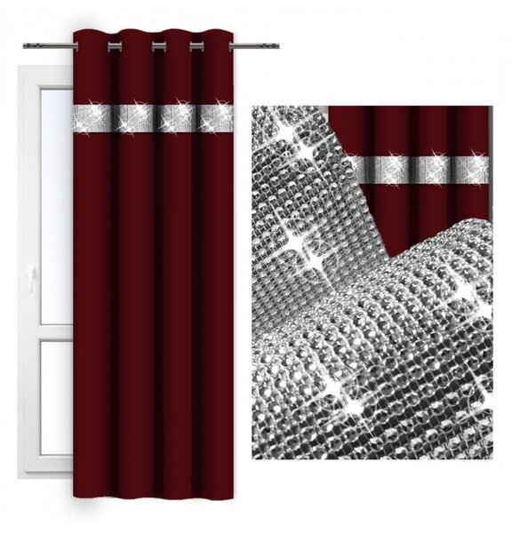 Záves na kruhoch so zirkónmi 140x250 cm bordový Farba Bordová Rozmery 140x250 cm