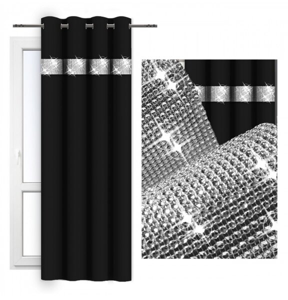 Záves na kruhoch so zirkónmi 140x250 cm čierny Farba Čierna Rozmery 140x250 cm