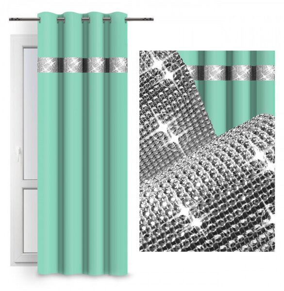Záves na kruhoch so zirkónmi 140x250 cm pistácia Farba Zelená Rozmery 140x250 cm