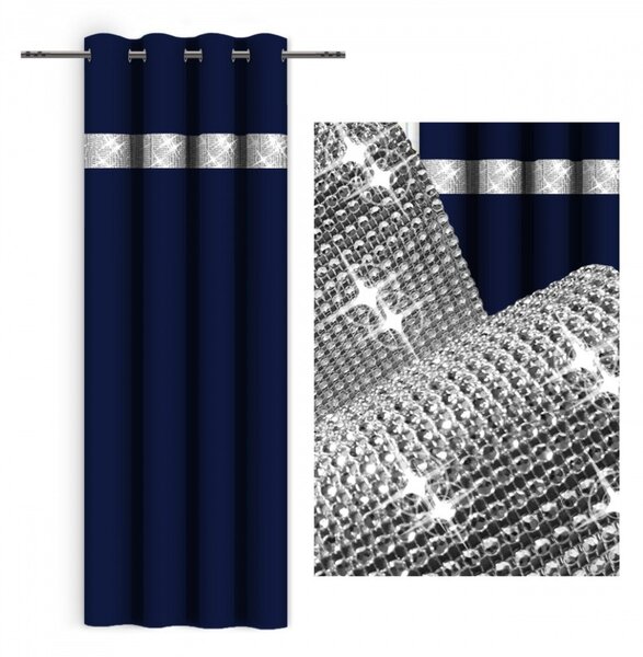 Záves na kruhoch so zirkónmi 140x250 cm tmavomodrý Farba Modrá Rozmery 140x250 cm