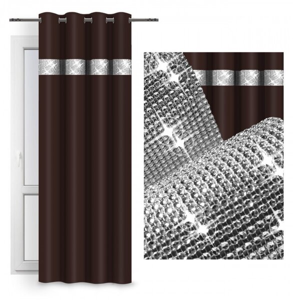Záves na kruhoch so zirkónmi 140x250 cm tmavohnedý Farba Hnedá Rozmery 140x250 cm