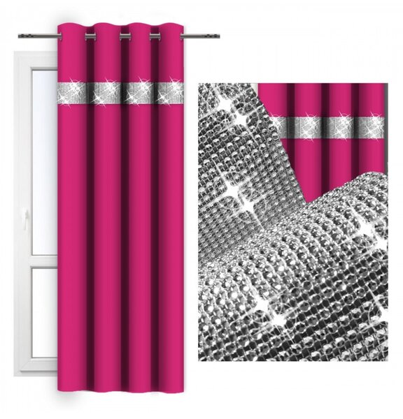Záves na kruhoch so zirkónmi 140x250 cm tmavoružový Farba Ružová Rozmery 140x250 cm