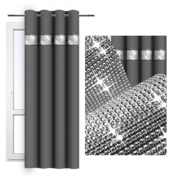 Záves na kruhoch so zirkónmi 140x250 cm tmavošedý Farba Šedá Rozmery 140x250 cm