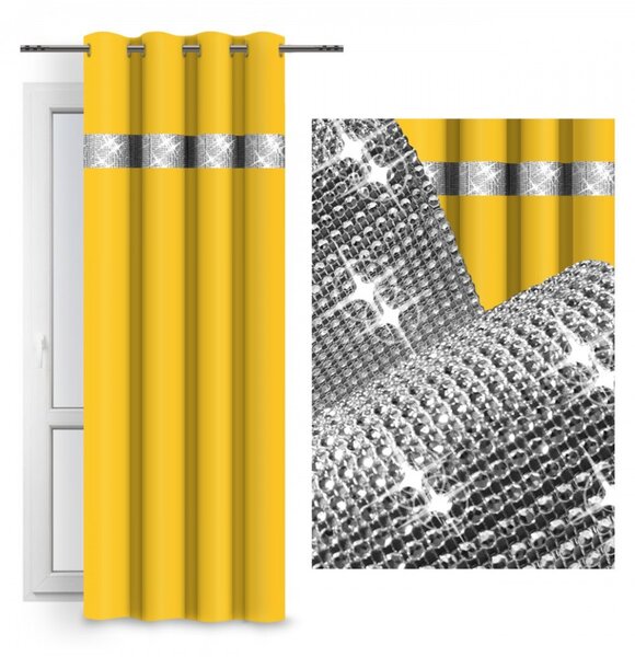 Záves na kruhoch so zirkónmi 140x250 cm žltý Farba Žltá Rozmery 140x250 cm
