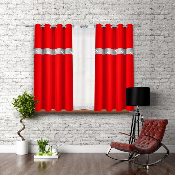 Záves na kruhoch so zirkónmi 140x160 cm červený Farba Červená Rozmery 140x160 cm