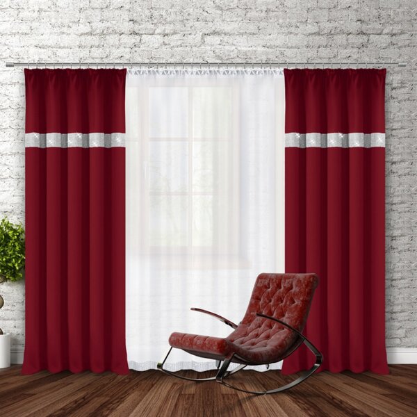 Záves na riasiacej páske so zirkónmi 140x250 cm bordový Farba Bordová Rozmery 140x250 cm