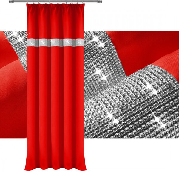 Záves na riasiacej páske so zirkónmi 140x250 cm červený Farba Červená Rozmery 140x250 cm