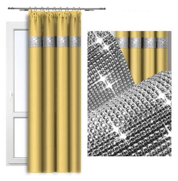 Záves na riasiacej páske so zirkónmi 140x250 cm pastelovo žltý Farba Žltá Rozmery 140x250 cm