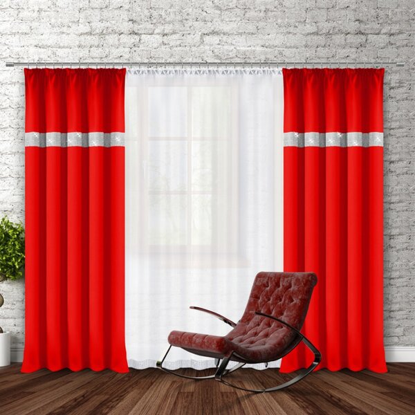Záves na riasiacej páske so zirkónmi 140x250 cm červený Farba Červená Rozmery 140x250 cm