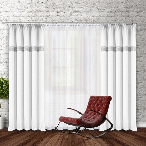 Záves na riasiacej páske so zirkónmi 140x250 cm biely Farba Biela Rozmery 140x250 cm