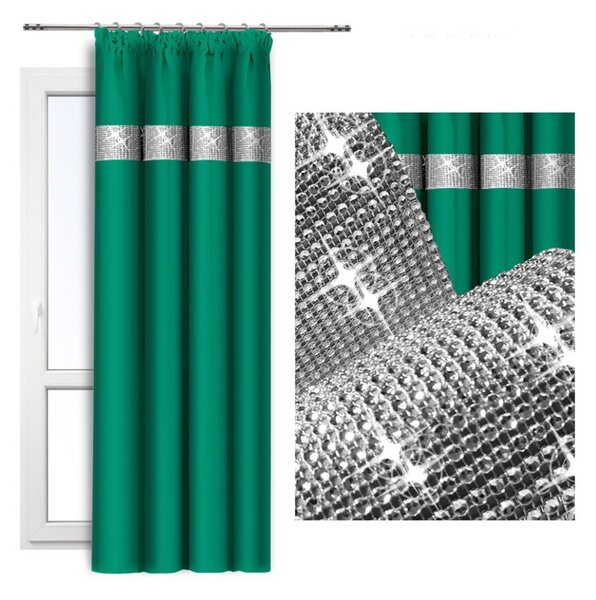 Záves na riasiacej páske so zirkónmi 140x250 cm morský Farba Zelená Rozmery 140x250 cm