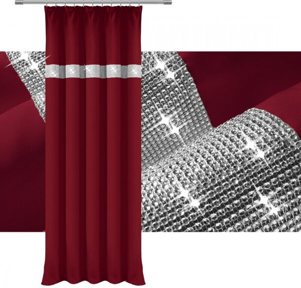 Záves na riasiacej páske so zirkónmi 140x250 cm bordový Farba Bordová Rozmery 140x250 cm