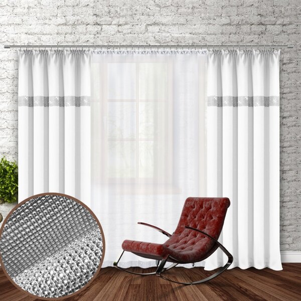 Záves na riasiacej páske so zirkónmi 140x250 cm biely Farba Biela Rozmery 140x250 cm
